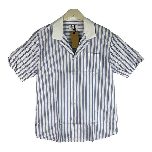 New Soulland Cornwall Men White Striped Shirt Short Sleeve Slim Button-Down US L - Picture 3 of 13